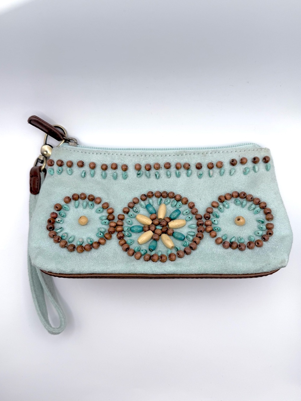 Franco Sarto Mint Suede Beaded Wristlet Clutch
